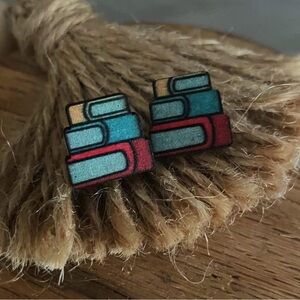 Handmade Colorful Book Stack Stud Earrings